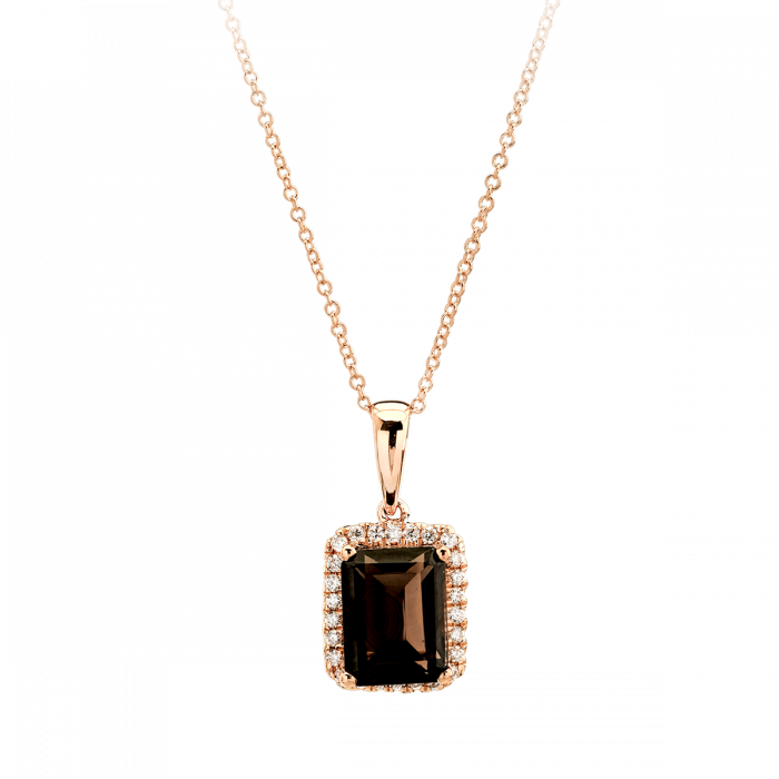18k Rose Gold Necklace Set With Diamonds And Smoky - Locket (700x700), Png Download
