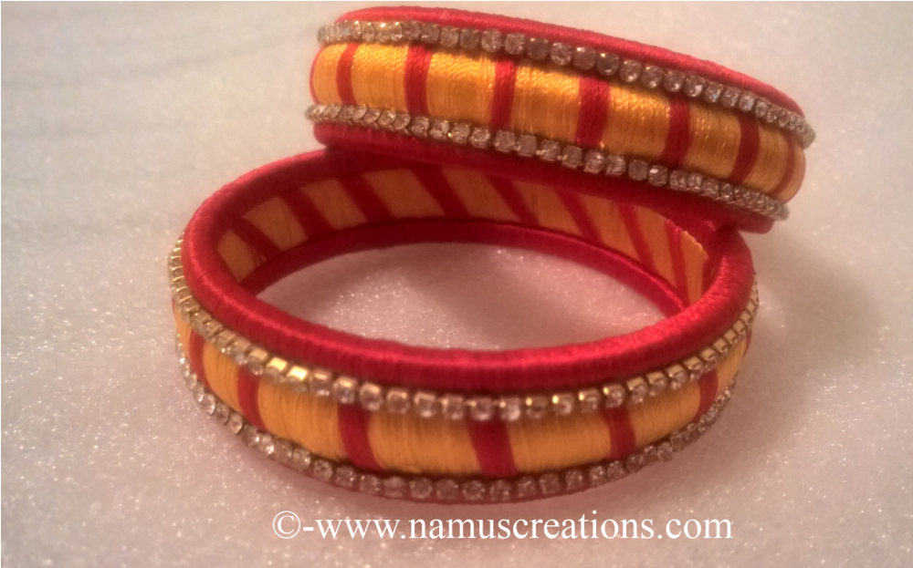 Yellow And Red Combination Silk Thread Bangles Set - Bracelet (1000x1000), Png Download