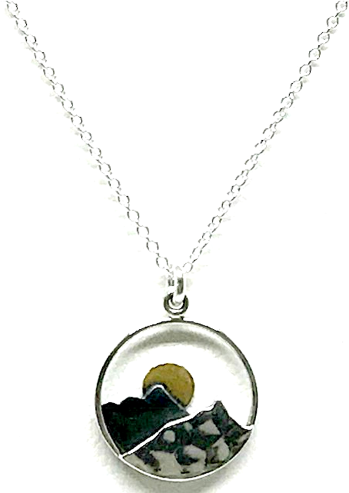 Athena Designs Moon & Mountain Pendant Necklace - Locket (741x834), Png Download