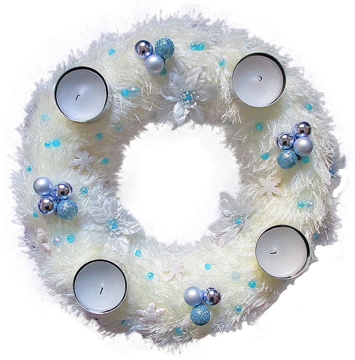 Laminated Poster White Blue Advent Wreath Festive Decorations - Wreath (710x720), Png Download