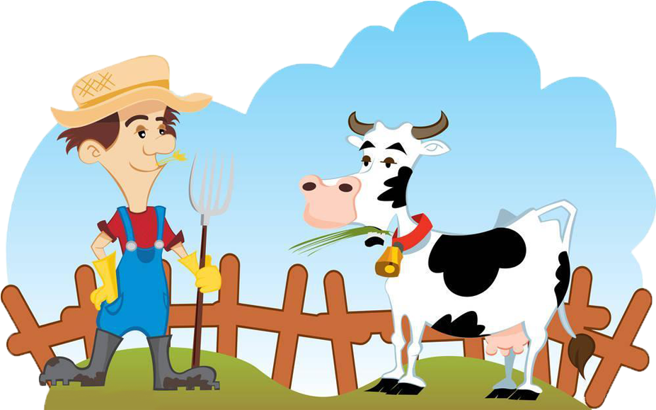 Svg Royalty Free Stock Cattle Farmer Dairy And Cow - Farmer And Cow Cartoon (1000x624), Png Download