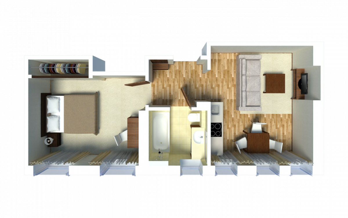 Classic Room Standard Room Studio Apartment Egoist - Floor Plan (1200x750), Png Download