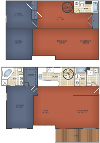 Floor Plansthree Br Sr Loft - Floor Plan (640x480), Png Download