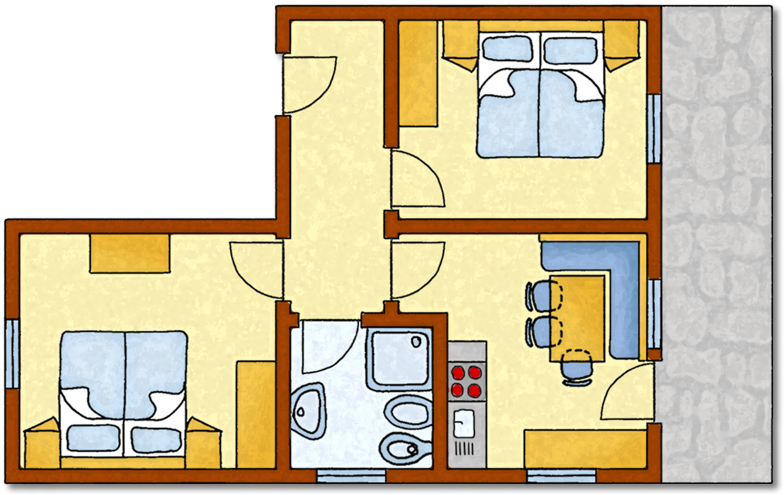 60 M² For 2 To 4 Persons - Floor Plan (800x507), Png Download