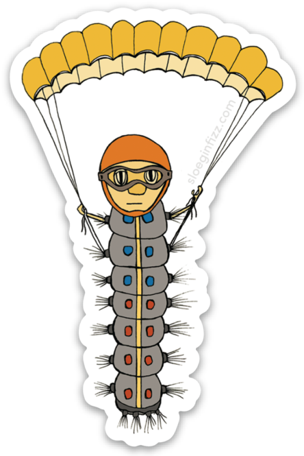 Caterpillar With A Parachute Vinyl Sticker - Illustration (864x864), Png Download