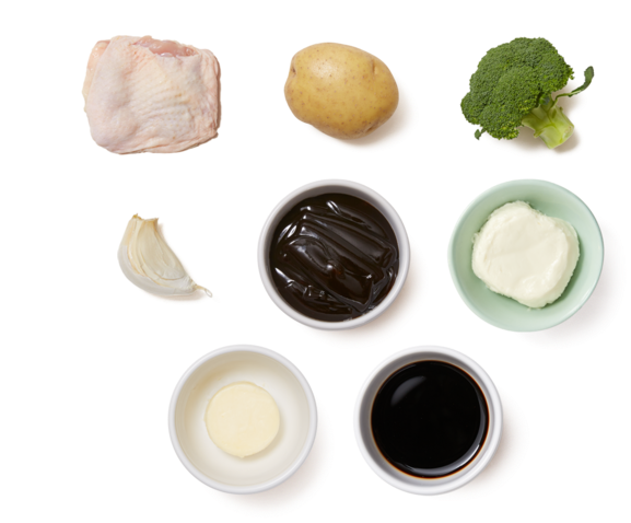 Ingredients Balsamic-glazed Chicken Thighs With Garlic - Broccoli (700x477), Png Download
