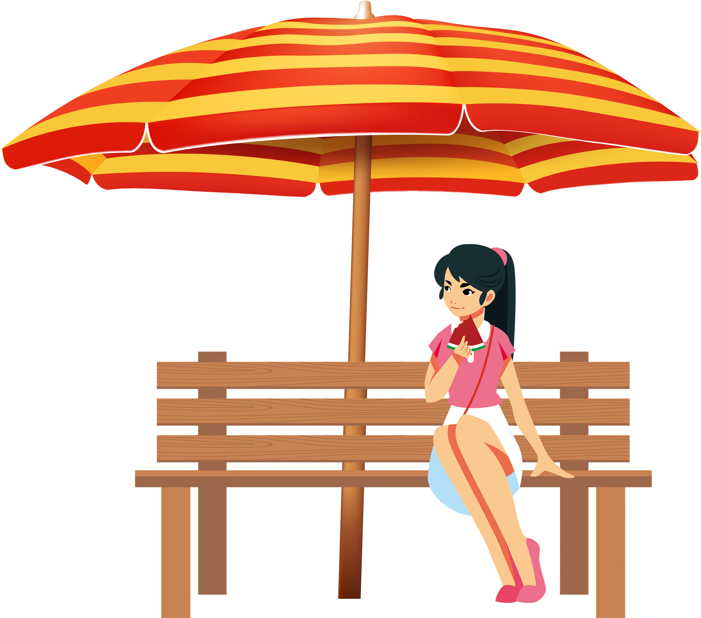 Hand Drawn Cartoon Girl Vacation Decoration Vector - Umbrella (2615x2368), Png Download