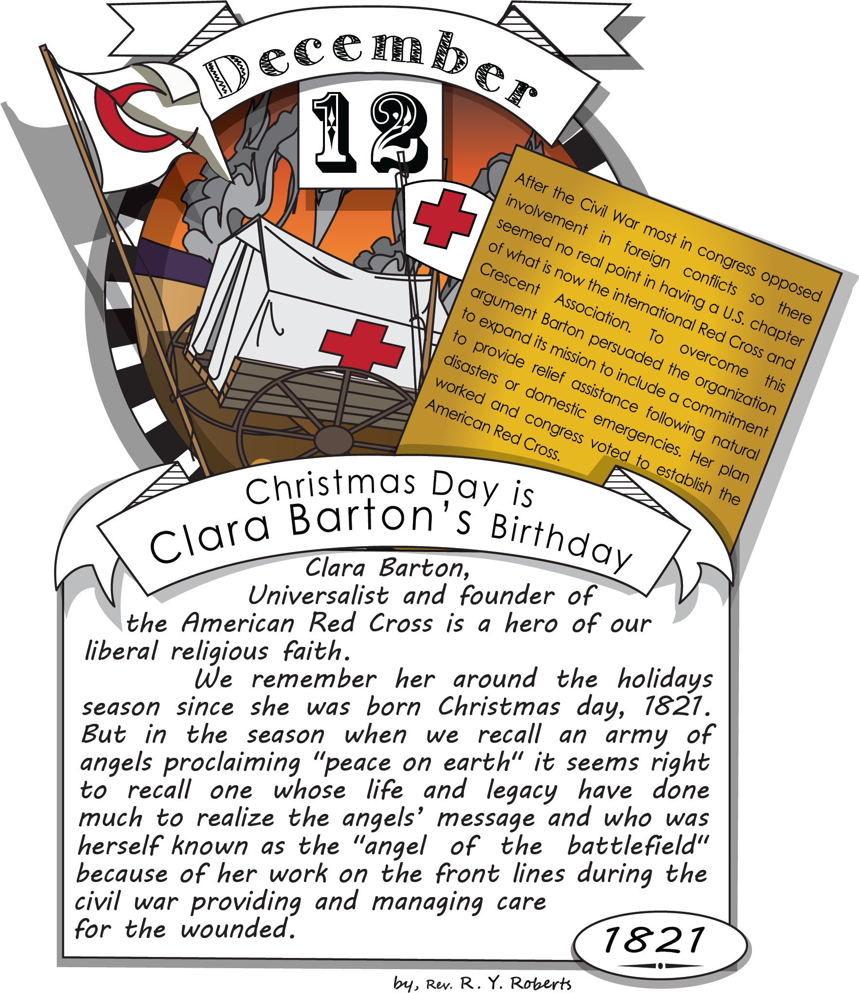 Clara Barton, Universalist And Founder Of The American - Cartoon (1765x2047), Png Download