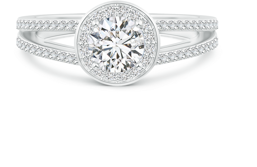 Round Lab Grown Diamond Split Shank Ring With Halo - Pre-engagement Ring (900x900), Png Download