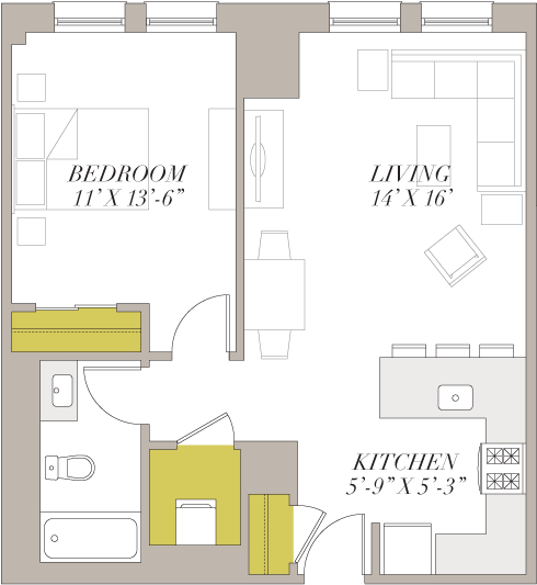 One Bedroom Apartment Chicago Cool With Picture Of - Floor Plan (800x612), Png Download