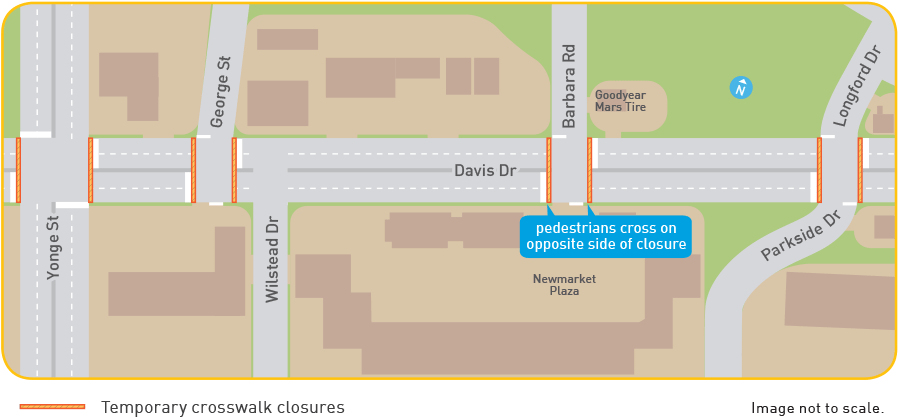Crosswalk Closures On Davis Drive - Diagram (900x433), Png Download