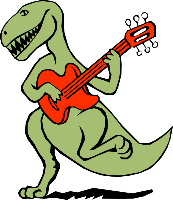 Vector Illustration Of Dinosaur Plays The Electric - Dinossauro Tocando (603x700), Png Download