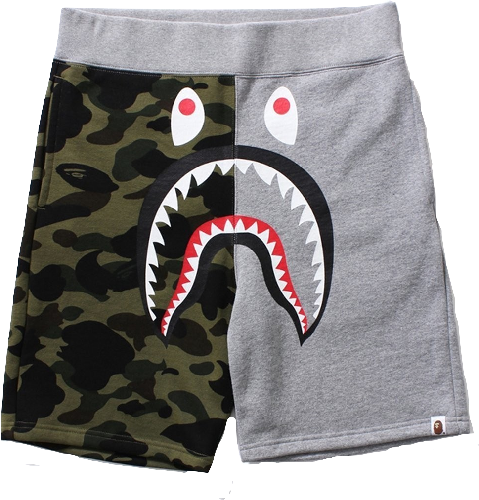 Bape Split Shark Sweatshort - Bape Shorts Grey And Camo (1023x1023), Png Download