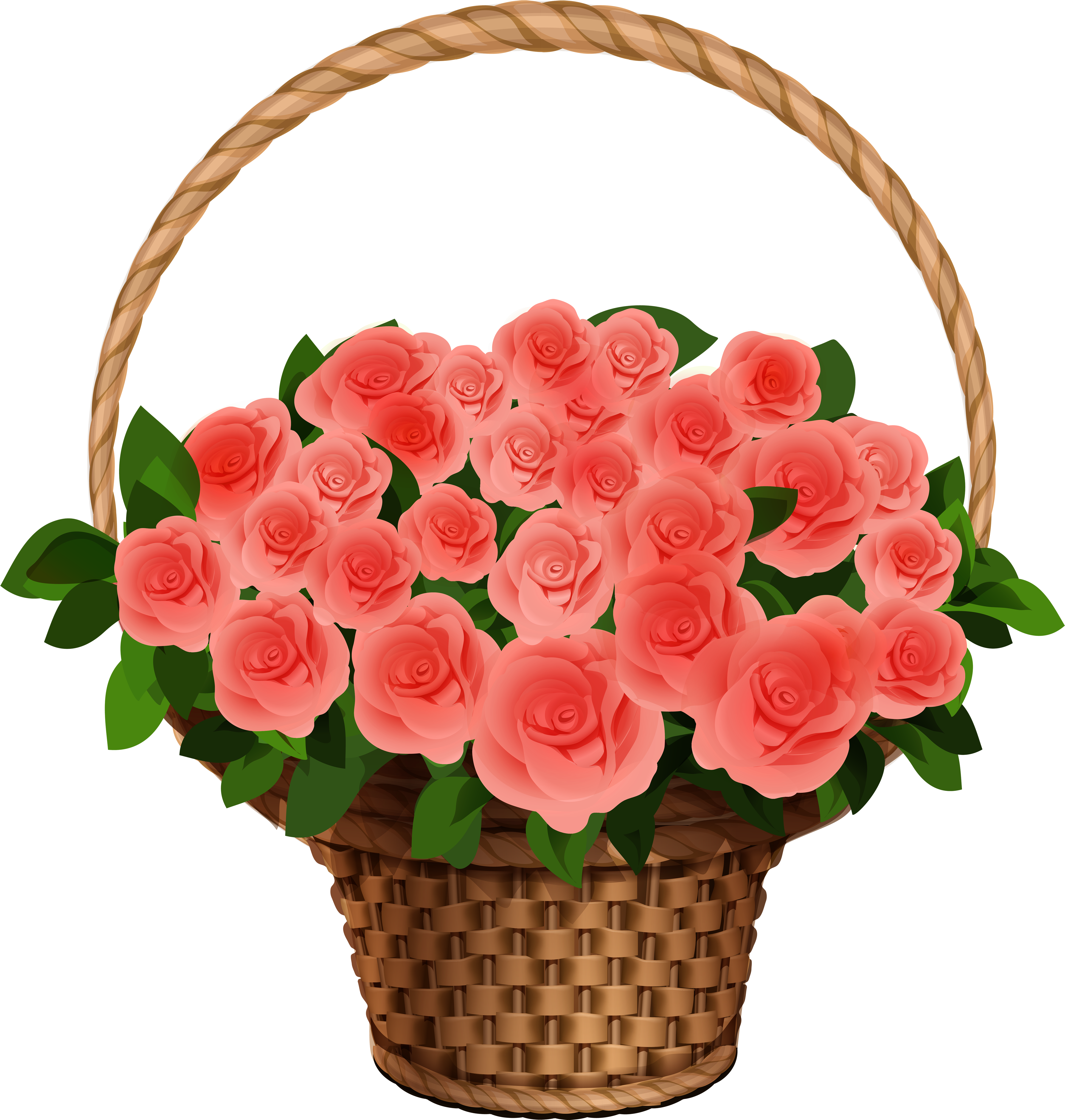 Basket With Red Roses Png Clipart Image (4639x4877), Png Download