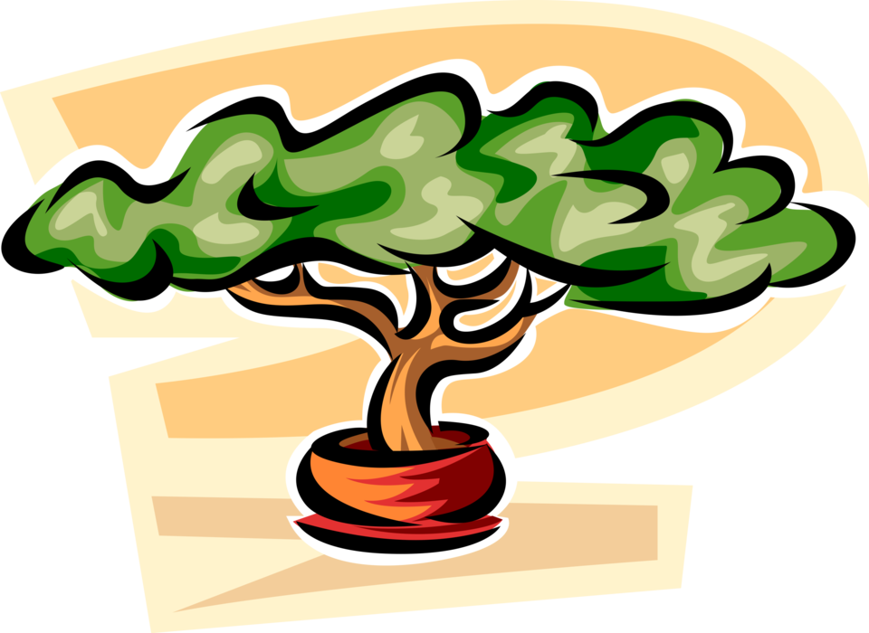 Vector Illustration Of Exotic Miniature Bonsai Tree - Illustration (960x700), Png Download