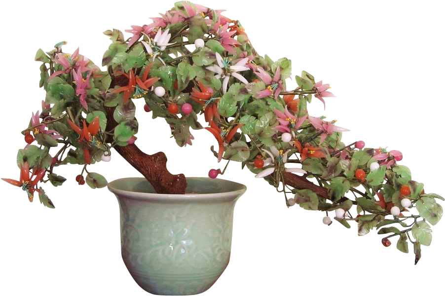 Large Oriental Bonsai Agate Glass Tree Vintage - Flor De Jade Planta (901x901), Png Download