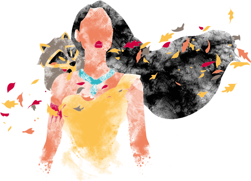 Pocahontas And Meeko - Drawing Printed On Shirt (500x741), Png Download