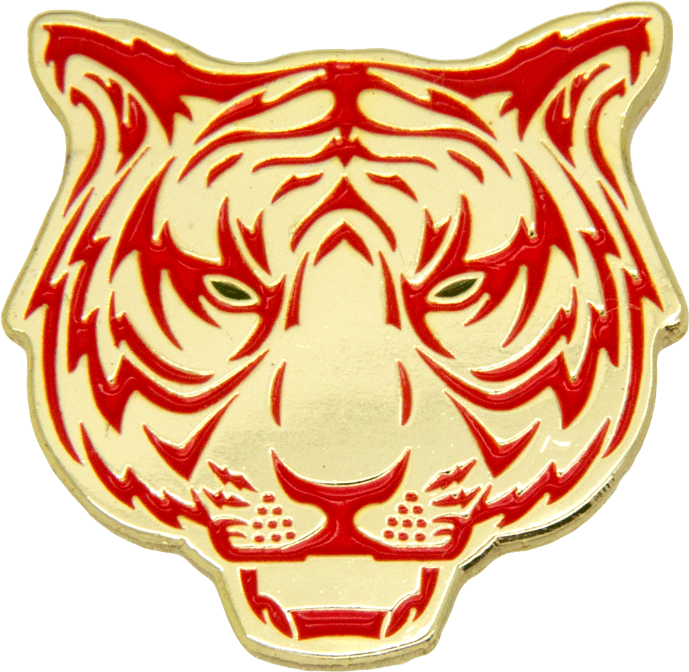 Tiger Head Pin, Gold/red - Tiger Head In Circle (1155x1155), Png Download