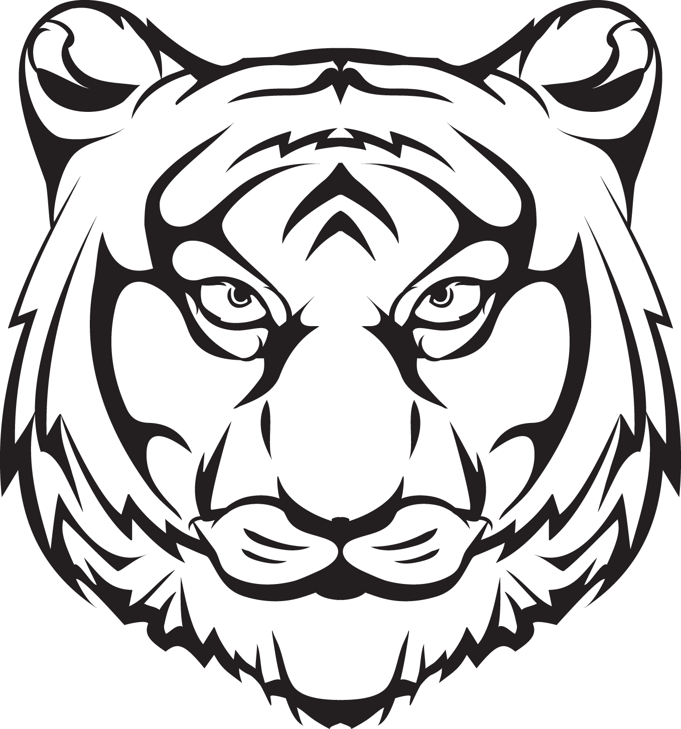 Black & White Version Of Tiger Head - Princeton High School Tiger (1357x1453), Png Download