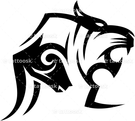 Tiger Tattoos Clipart Simple - Tiger Tribal Tattoo Head (450x403), Png Download