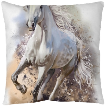 White Horse Runs Watercolor Painting Throw Pillow • - White Horse Running Painting (400x400), Png Download