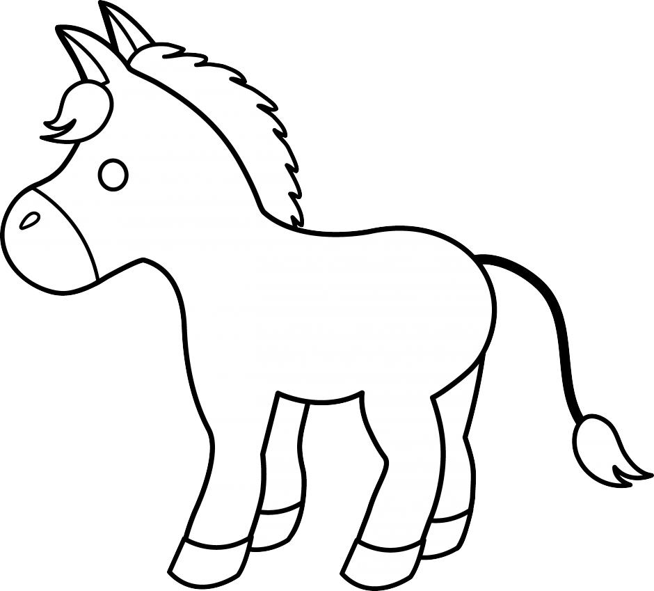 Foal Clipart Little Horse - Cartoon Black And White Donkey (940x849), Png Download