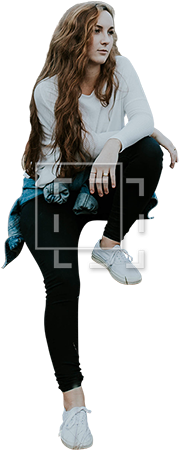 Woman Sitting Or Leaning Against Wall - Woman Leaning Against Wall (450x450), Png Download