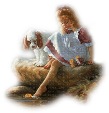 Child With Dog Bp - صور بنات تابلوه (369x400), Png Download