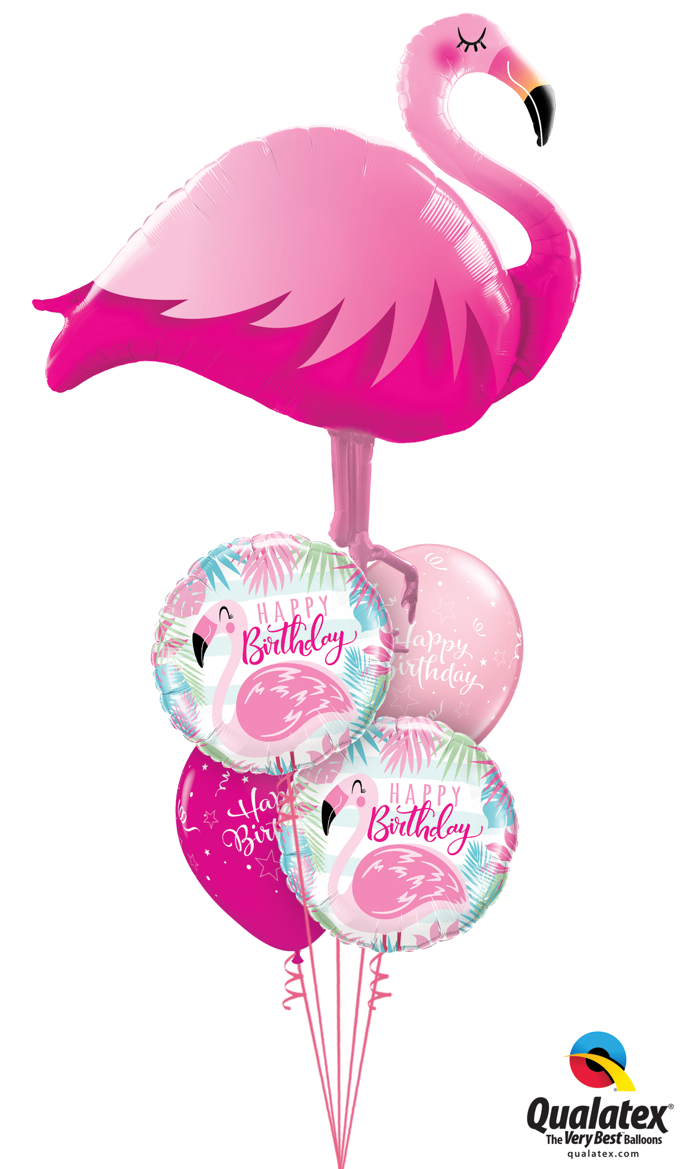 Classic Birthday Balloon Bouquet Party Fever - Pink Flamingos Helium Balloons (1400x2400), Png Download