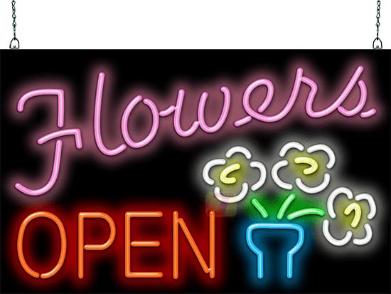 Flowers Neon Sign With Dasies - Flowers Neon Sign (550x413), Png Download