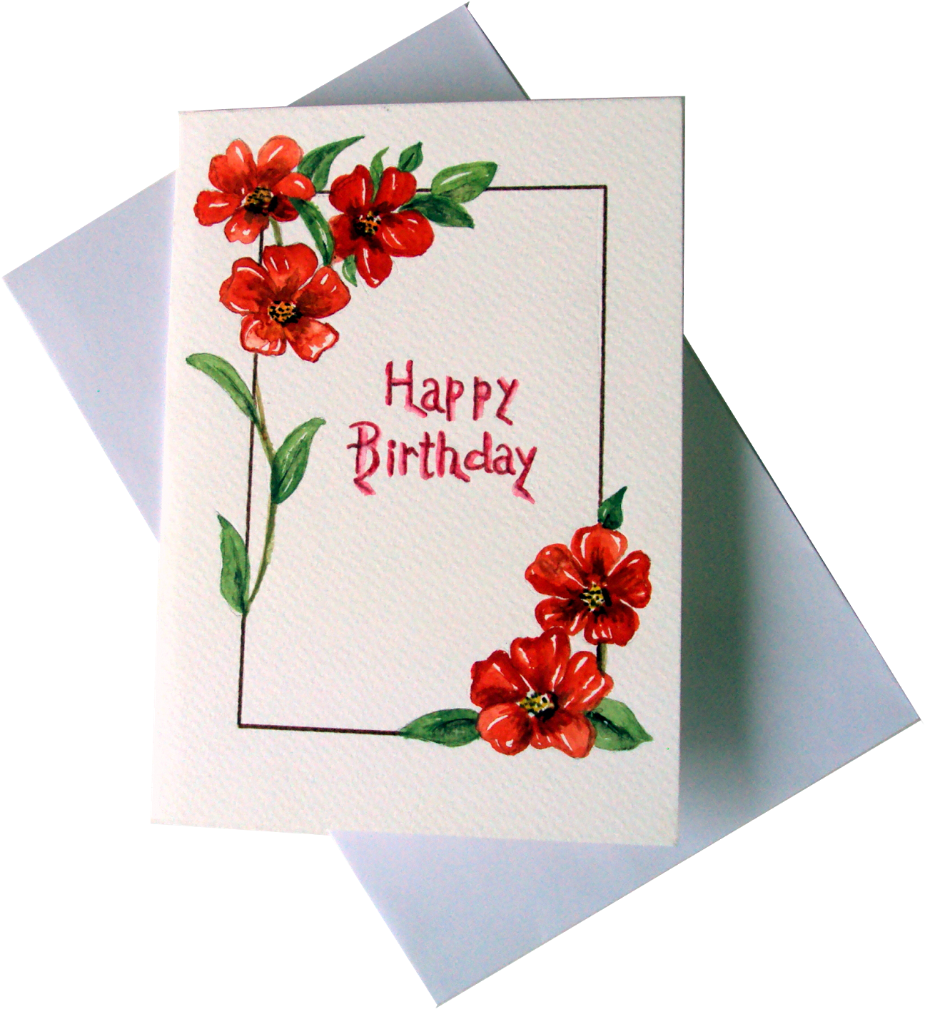 Red Flowers Happy Birthday Greeting Card - Greeting Card (1600x1440), Png Download