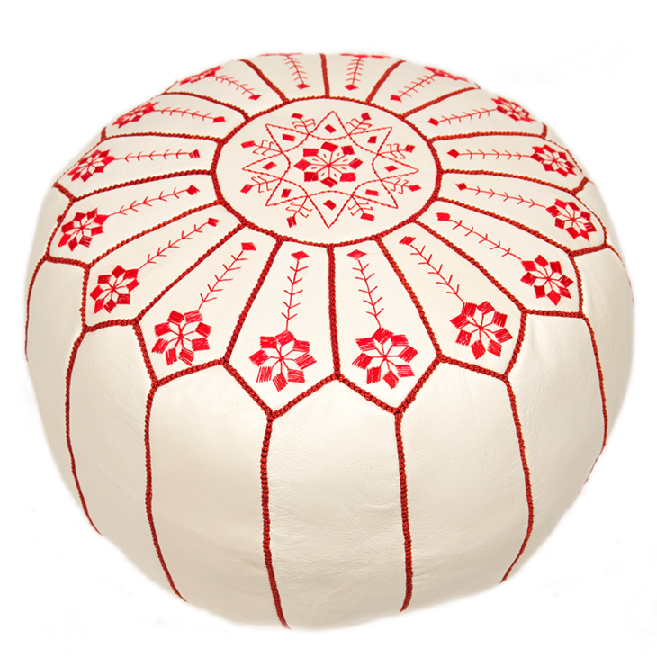 Embroidered Leather Pouf - Ottoman (729x1023), Png Download
