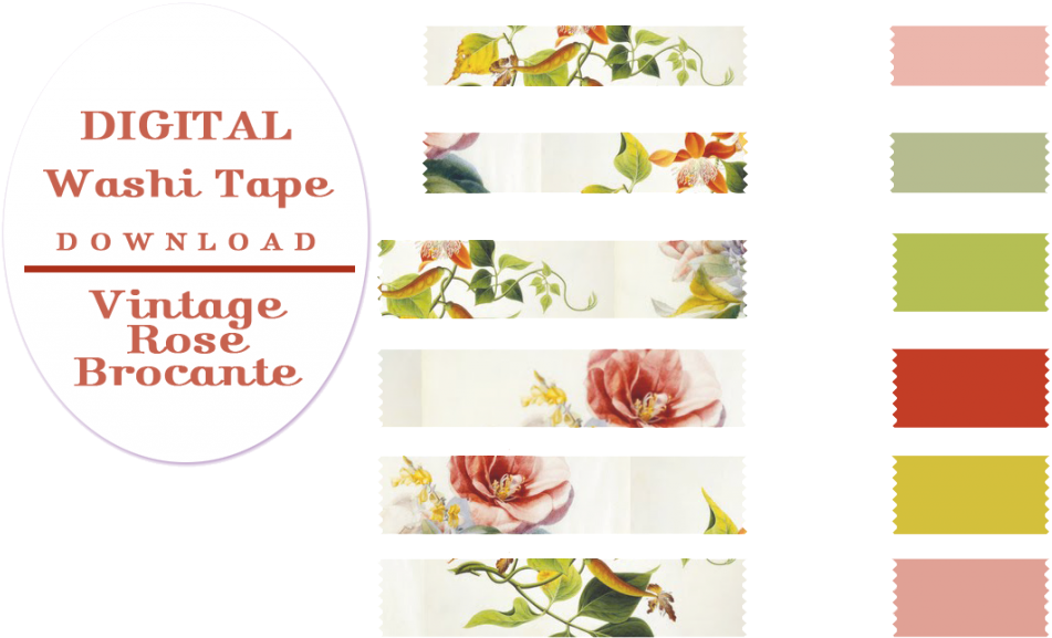 Free Digital Floral & Solid Color Washi Tape - Floral Design (1024x619), Png Download