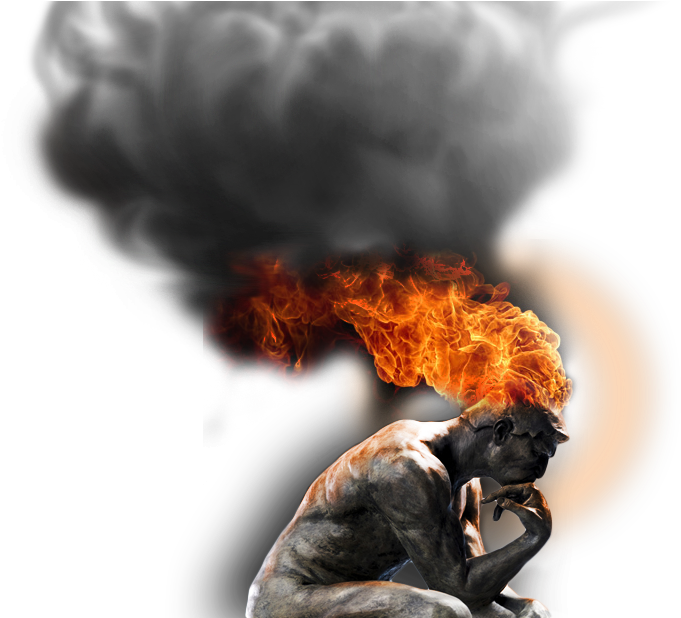 Classic Sculpter The Thinker With Head On Fire - Explosion (1500x617), Png Download