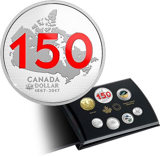 1 Of 12 2017 Canada 150 Silver Dollar Proof Set & 2 - Coin (570x570), Png Download
