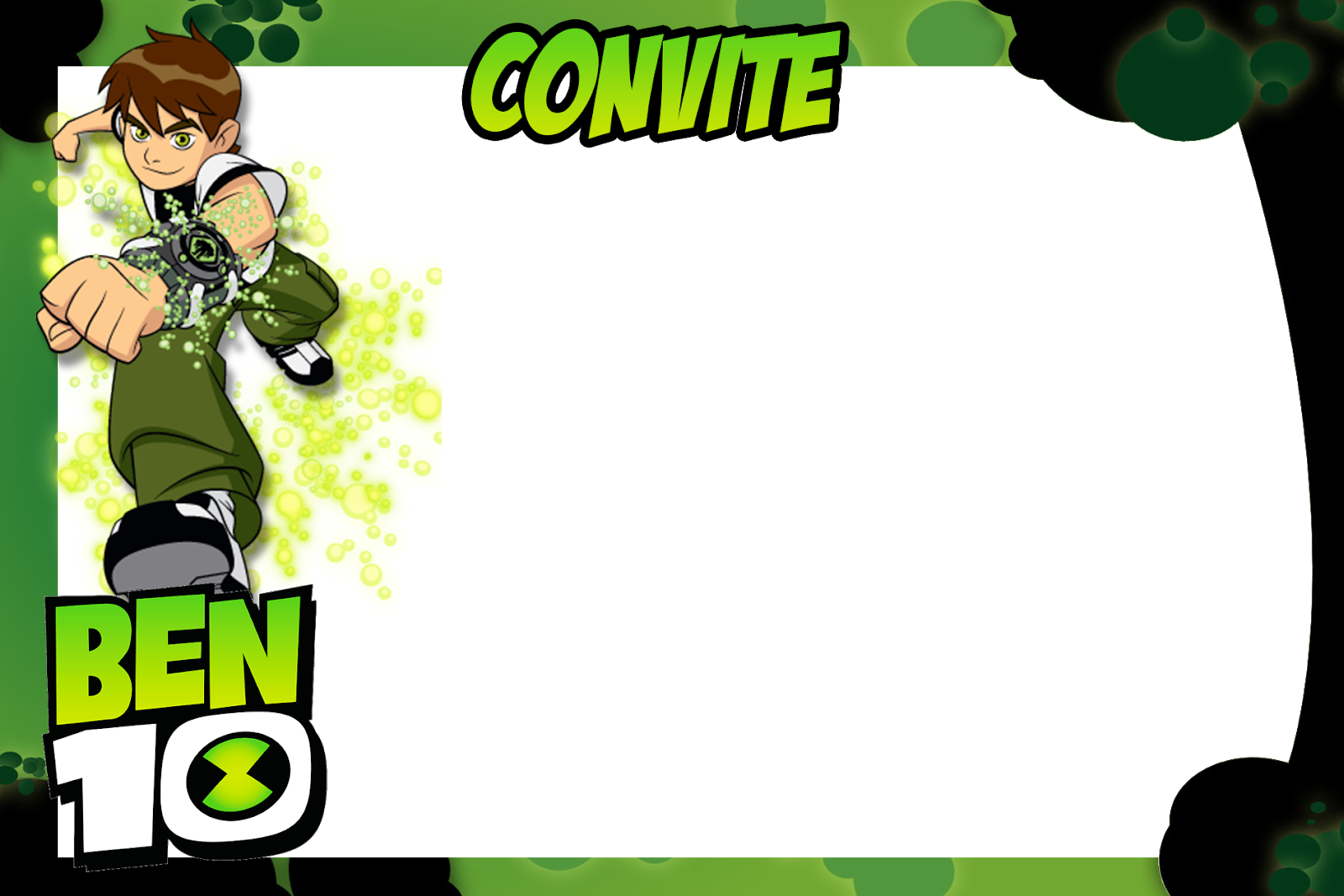 Seguindo Na Série De Convites De Temáticas Infantis, - Ben 10 (1600x1067), Png Download