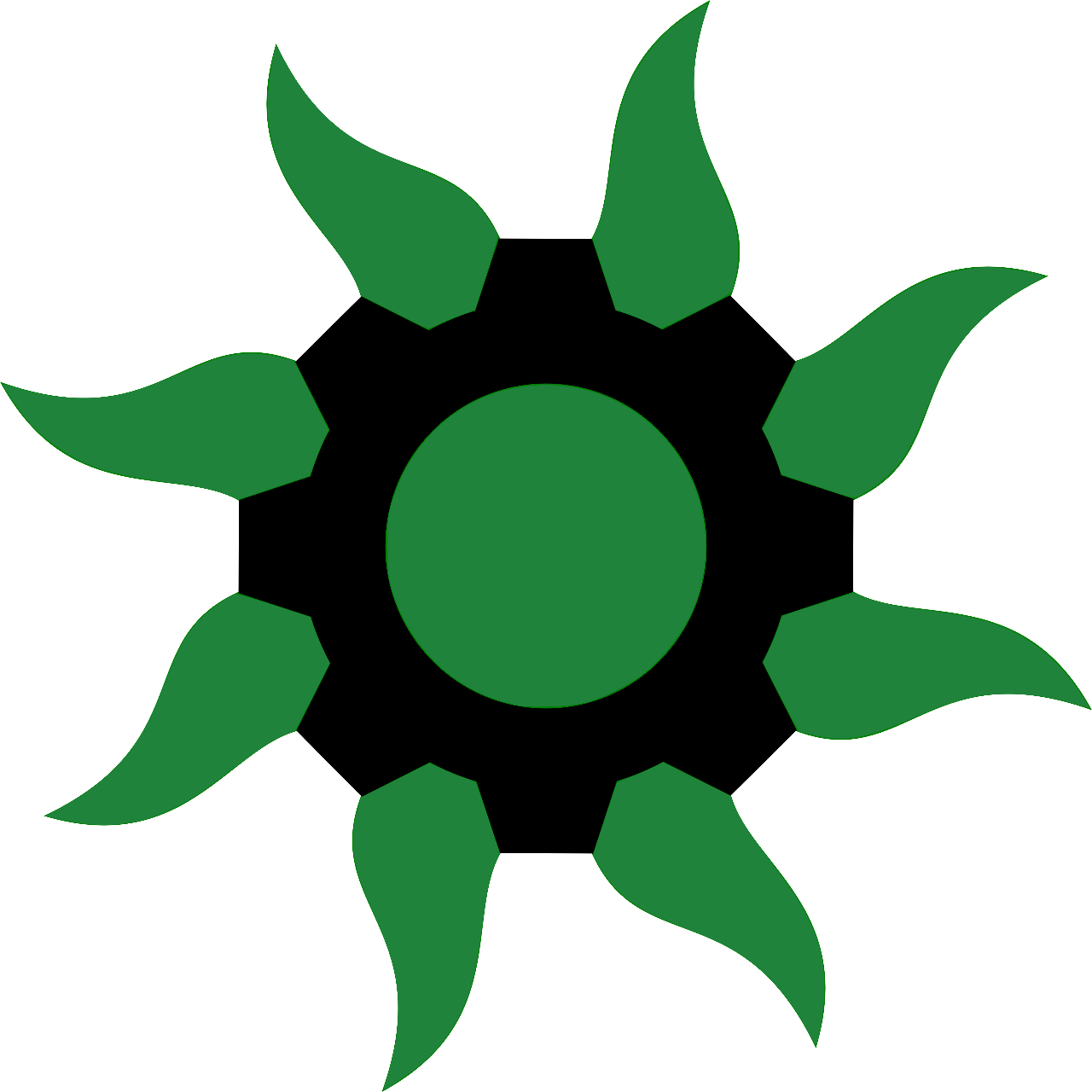 An Eight-toothed Black Gear Symbol, With A Large Green - Circle (1280x1280), Png Download