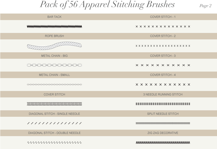 Pack Of 56 Apparel Stitching Vector Brushes - Colorfulness (1000x1000), Png Download