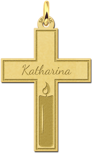 Golden Communion Cross With Engraving And Cut Out Candle - Cross (800x560), Png Download