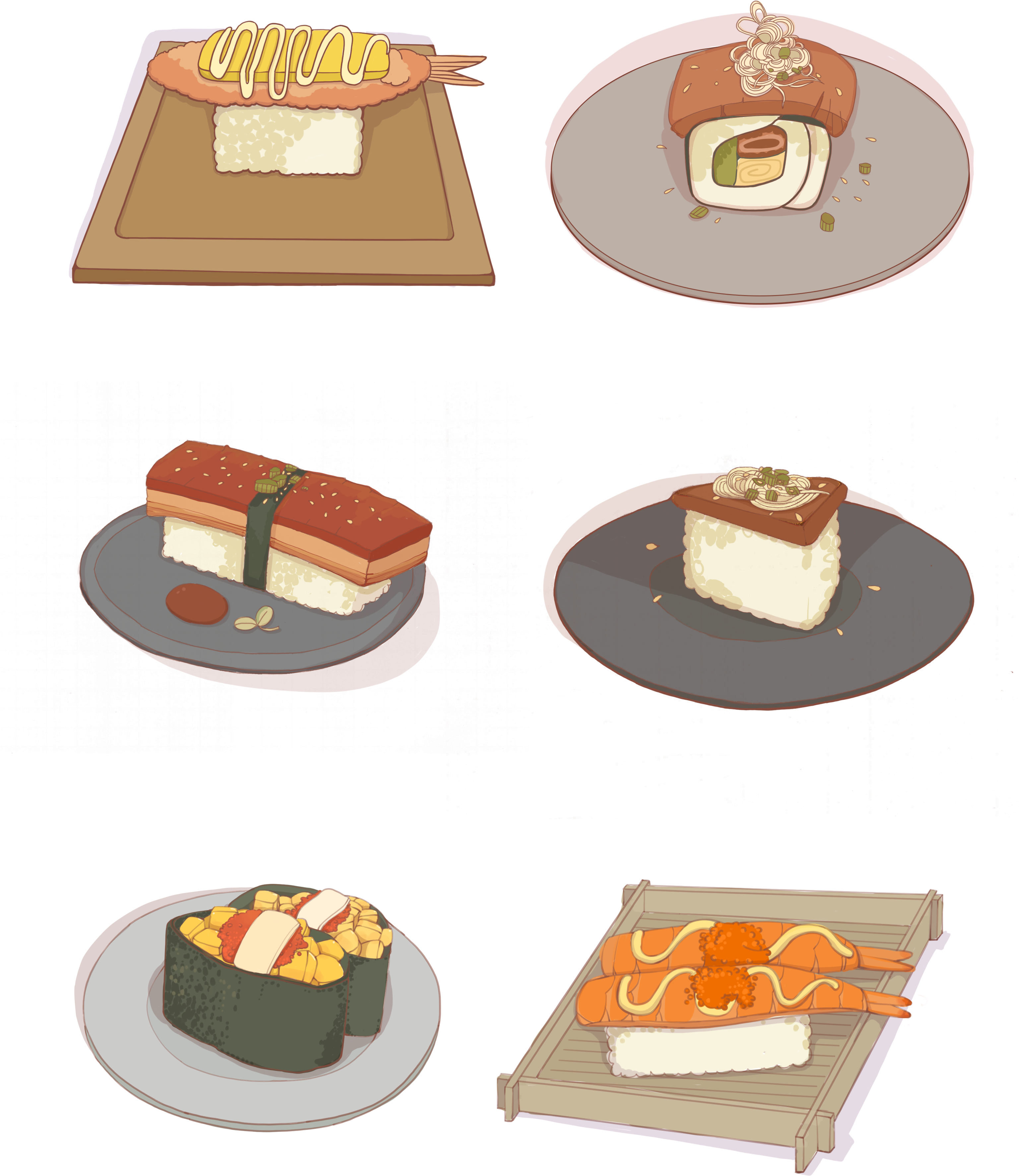 Dibujados A Mano Comida Sushi Cocina Japonesa Png Y - Chocolate Cake (3072x4107), Png Download