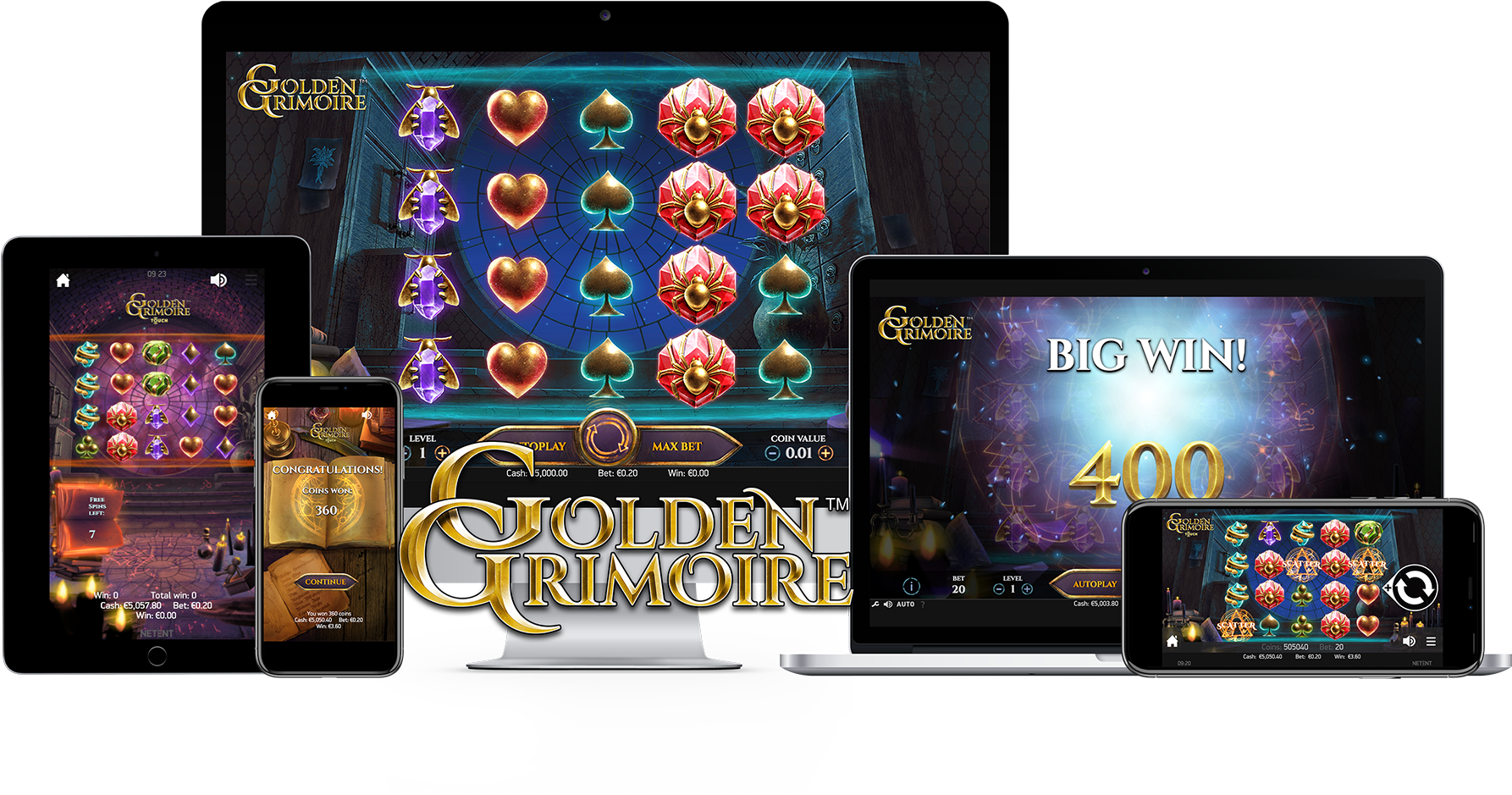 02 All-devices Goldengrimoire - Slot Machine (2000x1123), Png Download