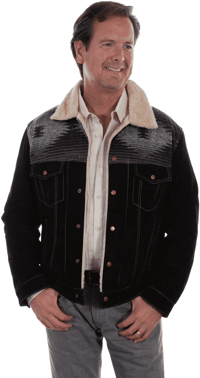 Men's Boar Suede Aztec Leather Jacket By Scully Leather - Suede (853x1280), Png Download