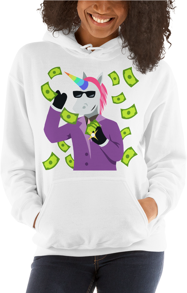 A Shiny Cute Unicorn Pony Rainbow With A Lot Of Money - Sweatshirt (1000x1000), Png Download