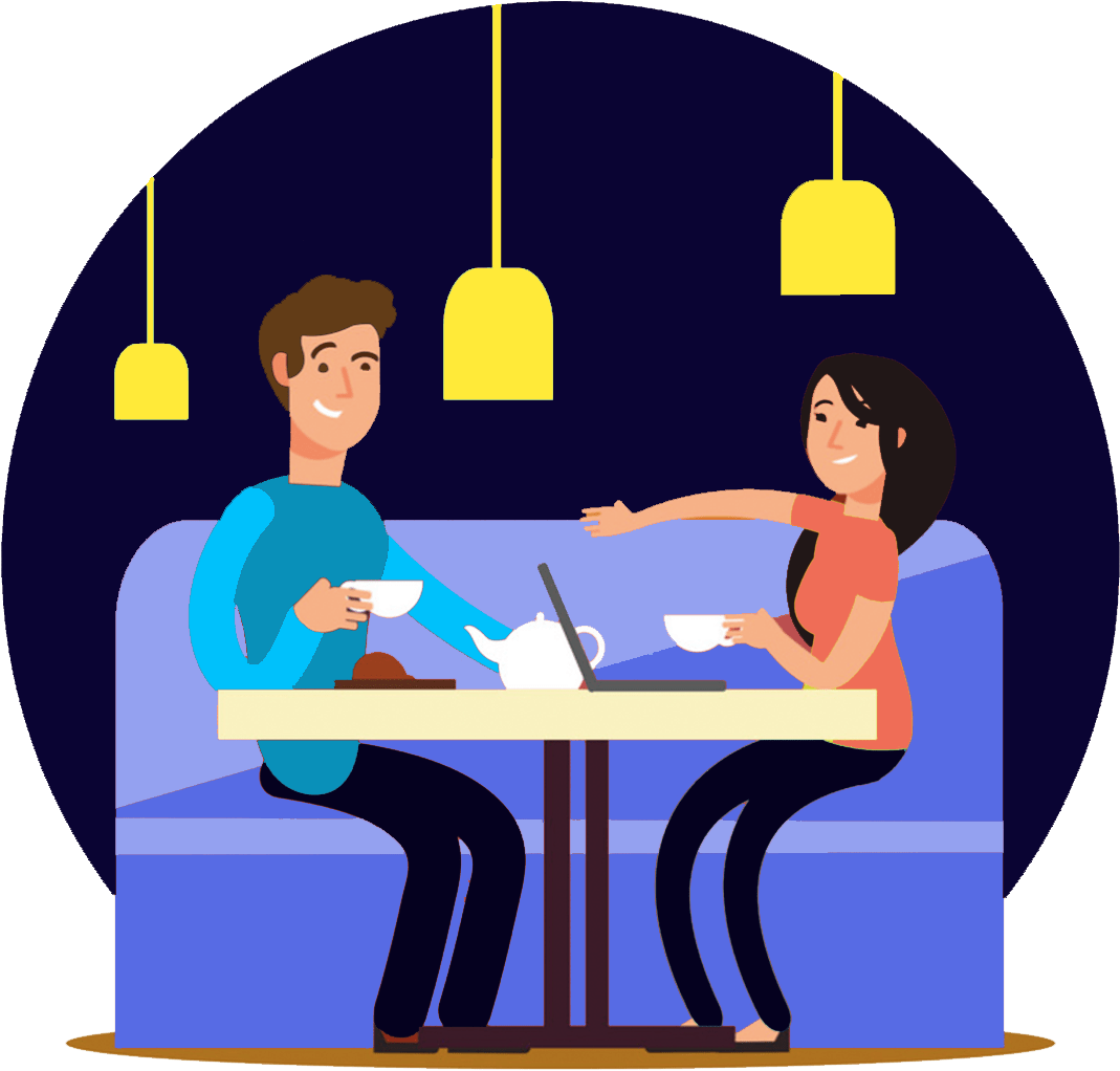01 - Coffee Shop Couple Illustration (1080x1080), Png Download