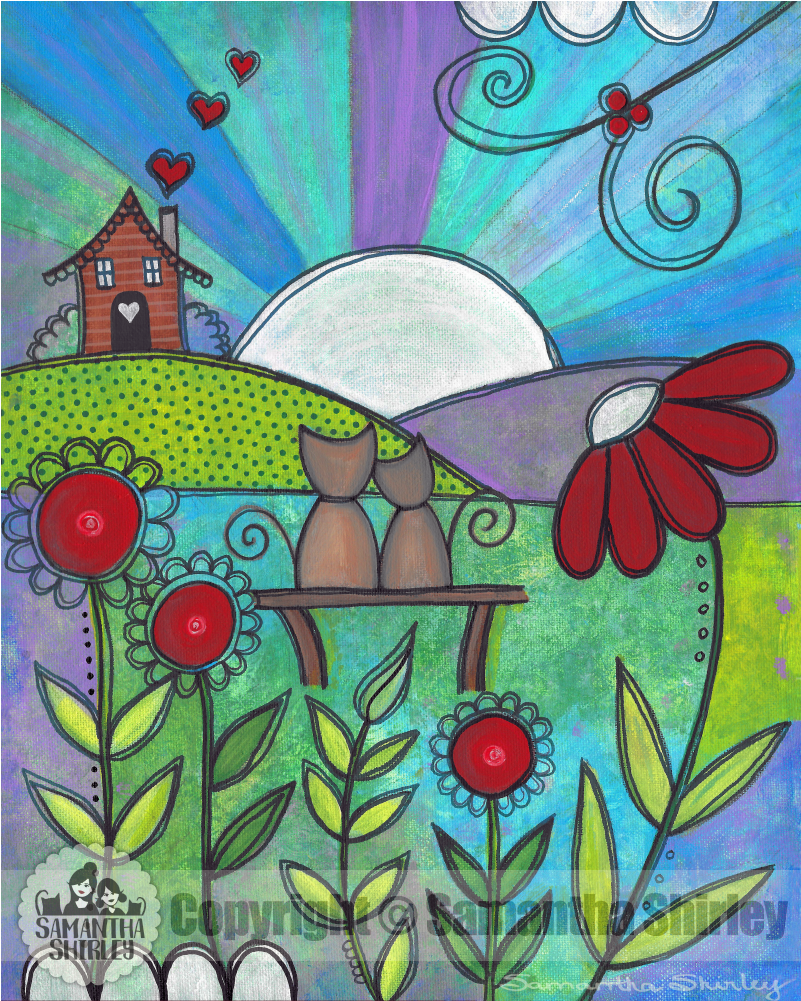 Kids Art Print Of Kitty Cats In Love Painting - Child (1000x1000), Png Download