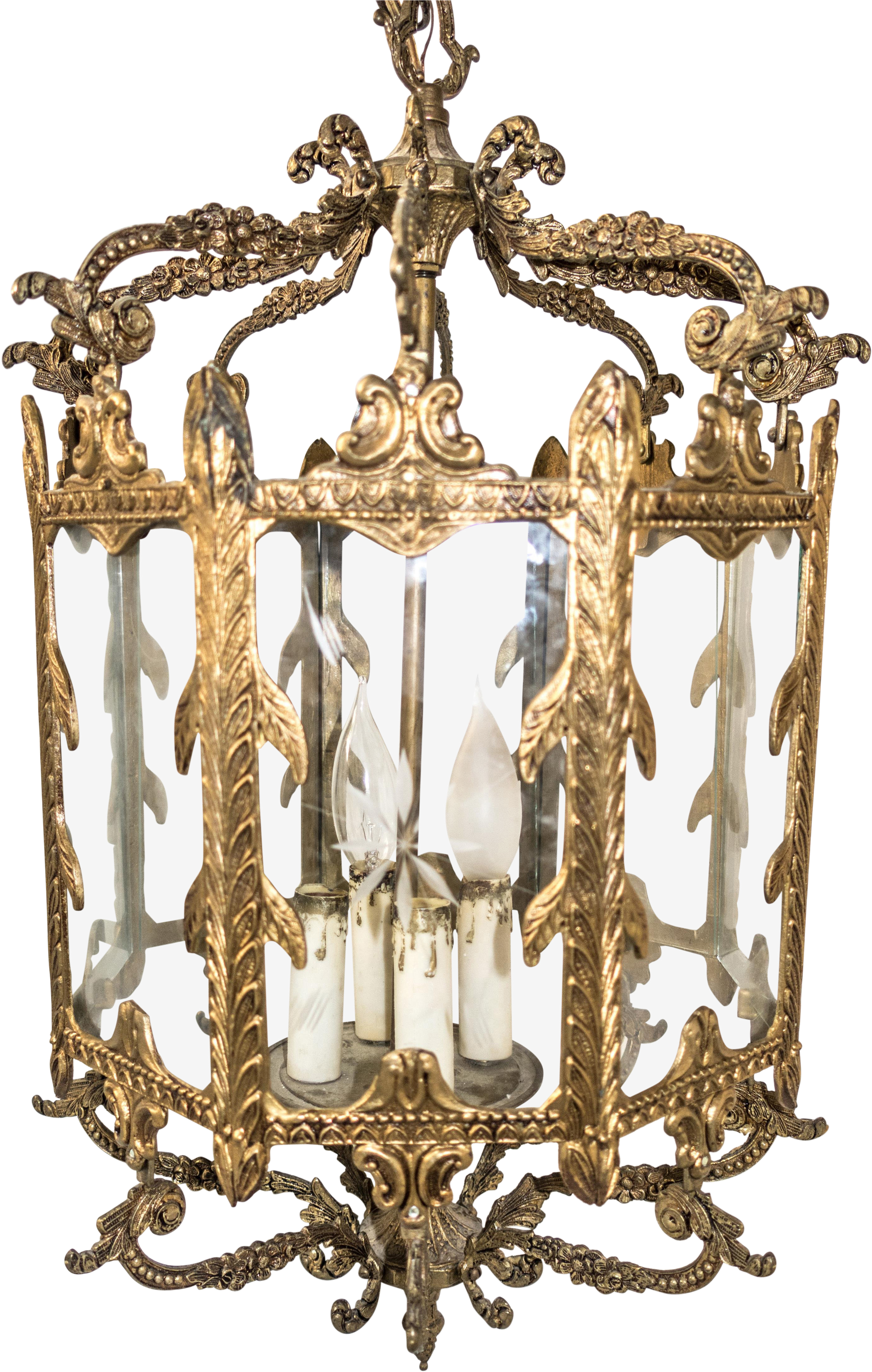 1920s French Brass Hanging Light Center Hall Lantern - Chandelier (3089x4863), Png Download