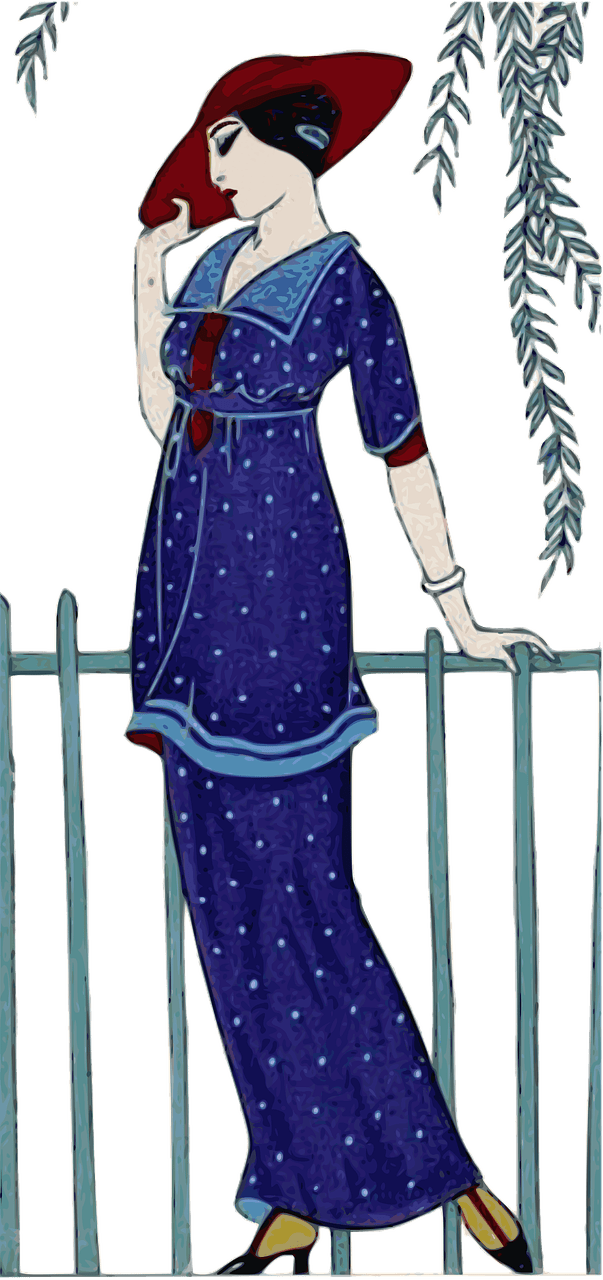 Lady With Red Hat Blue Dress - Journal Des Dames Et Des Modes, 1912, Costumes Parisiens, (603x1280), Png Download