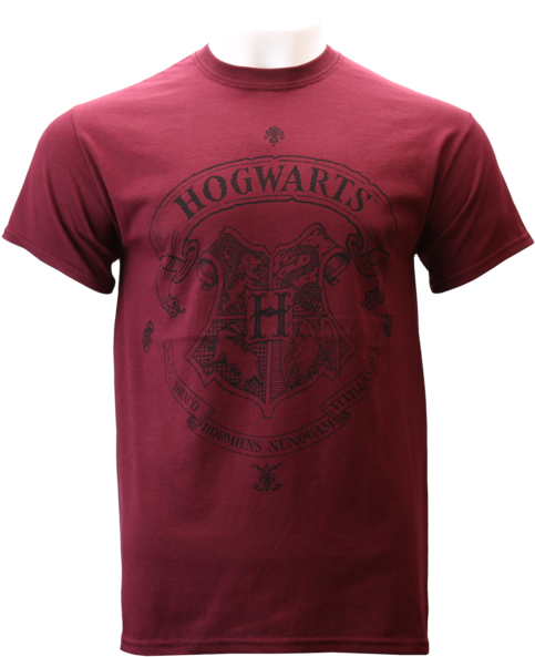 A Burgundy T-shirt Featuring The Hogwarts Crest On - Active Shirt (600x600), Png Download