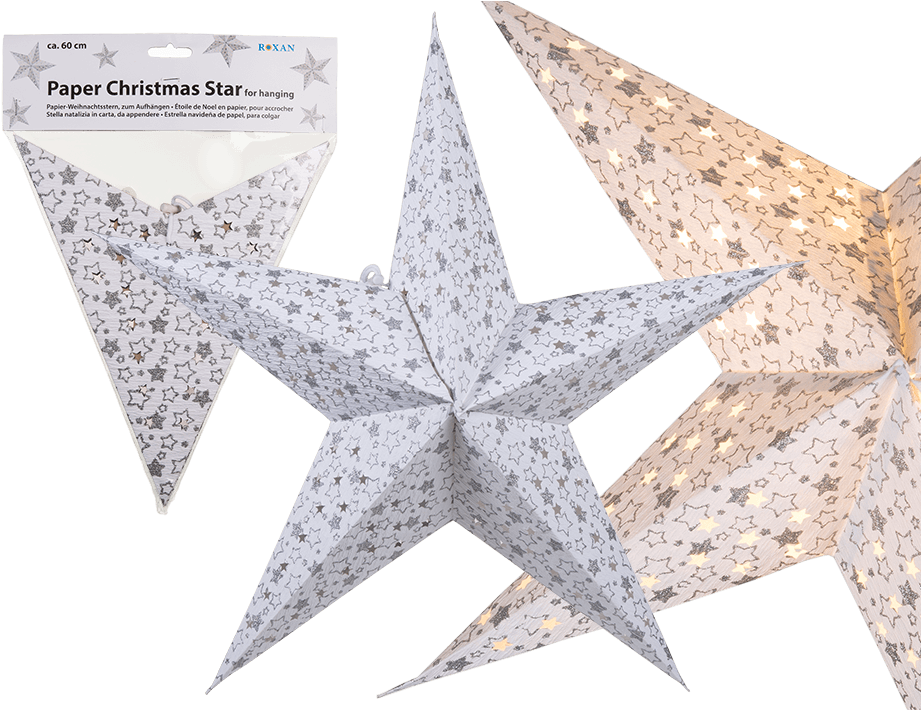 White Paper Christmas Star With Silver Coloured Star - White Christmas Star Paper (945x709), Png Download