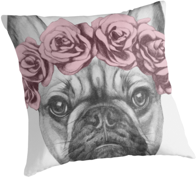 French Bulldog With Rose Crown - French Bulldog Roses (875x875), Png Download